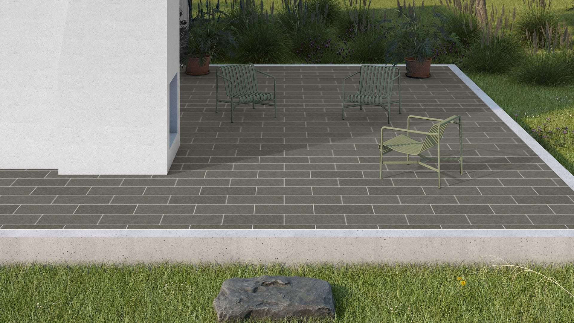 SDT1485 SDM451 M1111 Pensy Black Granite - Flamed | Pattern DP061 Paving - Half Running Bond - Sawn Edge - Dimensional 3 Pieces 1 Size* | 24x12"