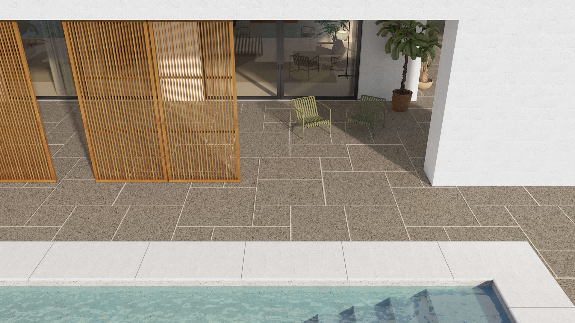  SDT1498 SDM486 M1236 Amber Granite - Sand Blasted | Pattern DP094 Paving - Universal - Sawn Edge - Dimensional 14 Pieces 4 Sizes | 24x24”(4) 48x24”(2) 48x36”(4) 48x48”(4)