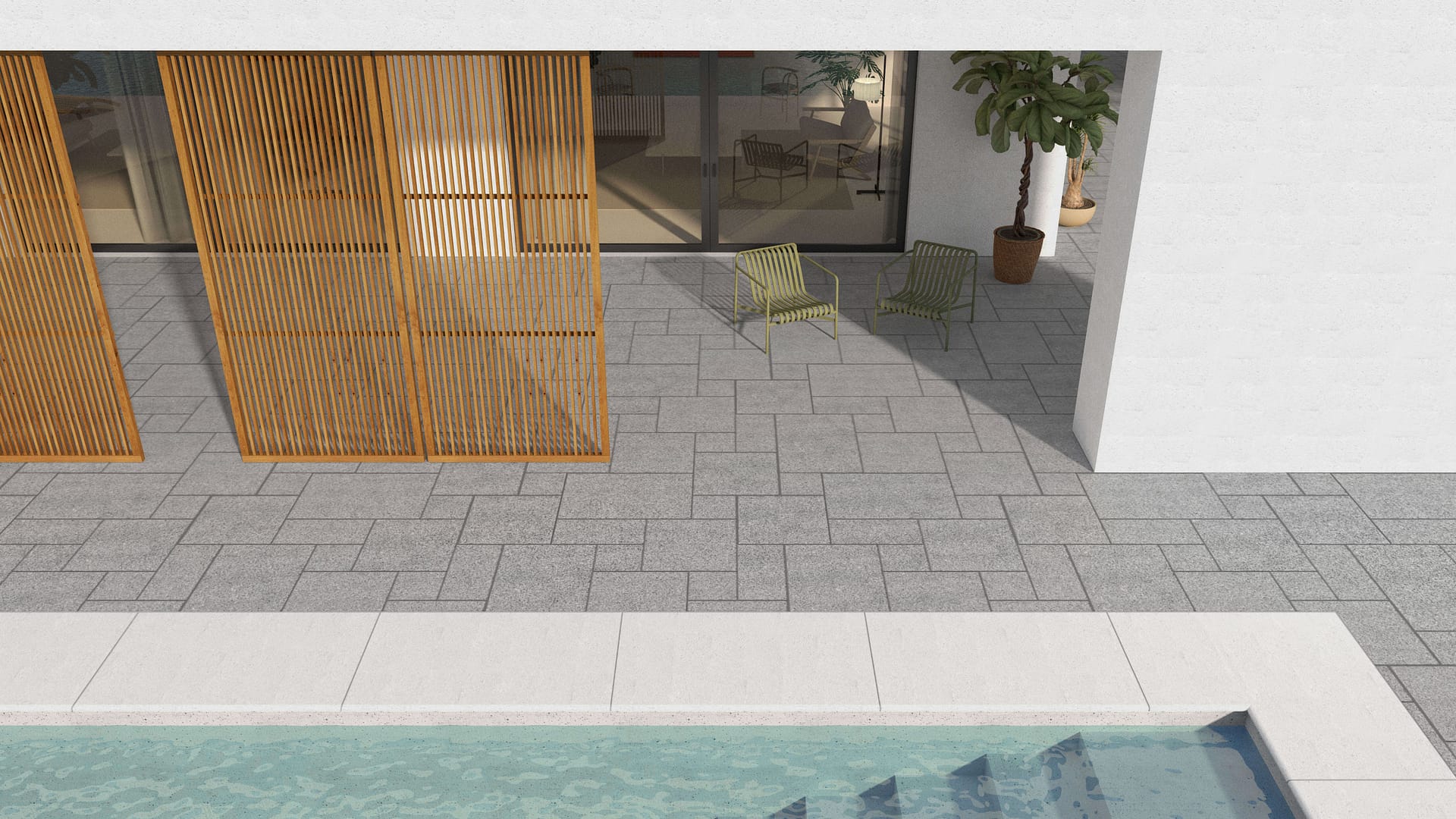  SDT1415 SDM422 M845 Gray Nisa Granite - Sand Blasted | Pattern DP086 Paving - Universal - Sawn Edge - Dimensional 12 Pieces 4 Sizes | 12x12”(4) 24x12”(2) 24x24”(4),36x24”(2)