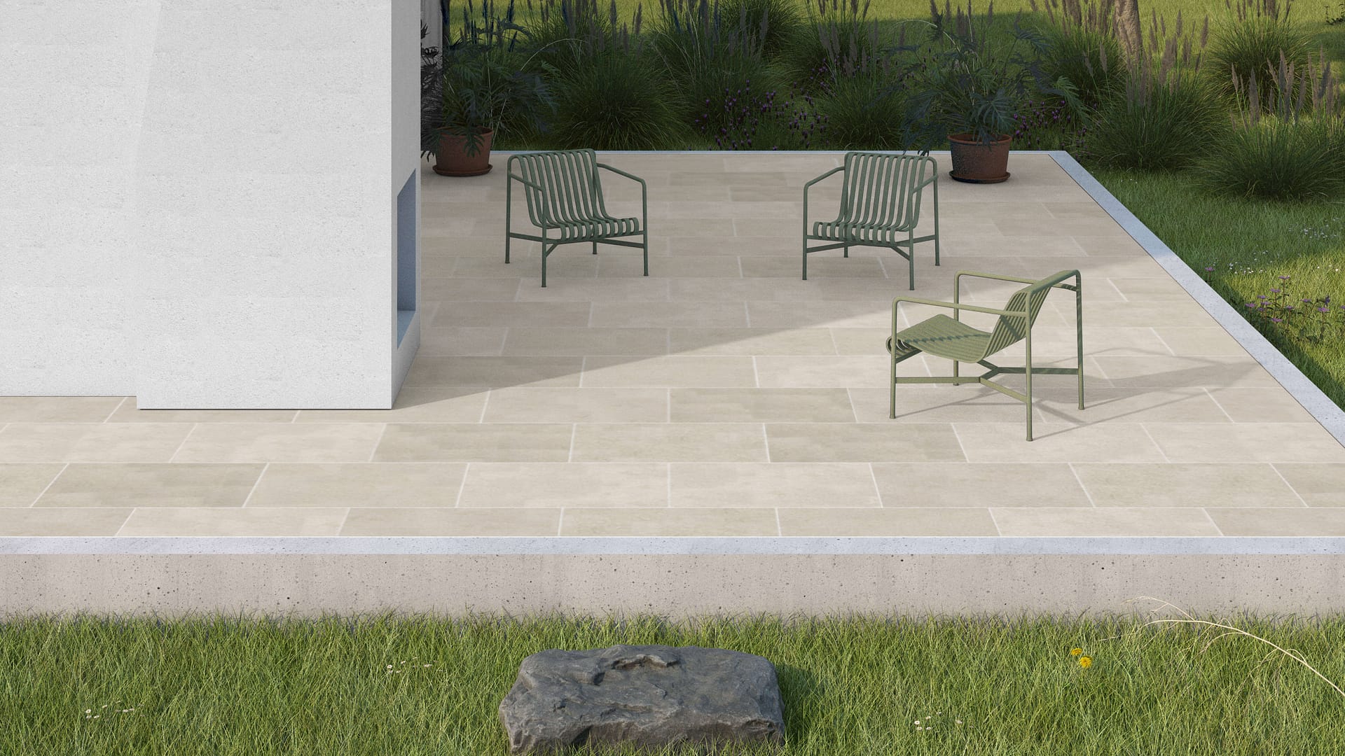  SDT1555 SDM497 M1297 Mediterranean Cream Limestone - Sand Blasted | Pattern DP061 Paving - Half Running Bond - Sawn Edge - Dimensional 3 Pieces 1 Size* | 36x24"