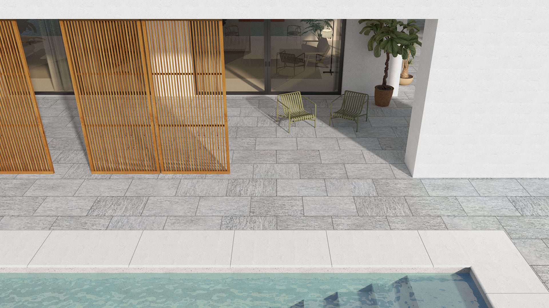  SDT1404 SDM395 M1023 Pietra Italia Gray Gneiss - Sand Blasted | Pattern DP061 Paving - Half Running Bond - Sawn Edge - Dimensional 3 Pieces 1 Size* | 36x24"