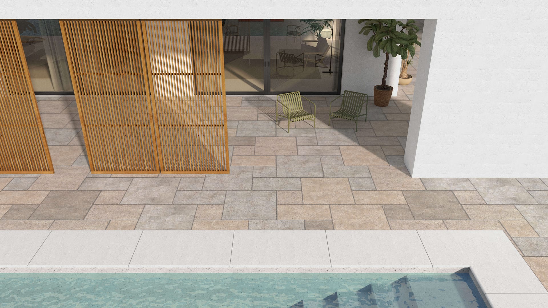  SDT1351 SDM381 P1086 Golden Buff Limestone - Sand Blasted | Pattern DP088 Paving - Universal - Sawn Edge - Dimensional 3 Pieces 3 Sizes | 18x18”(1), 36x18(1), 36x36”(1)