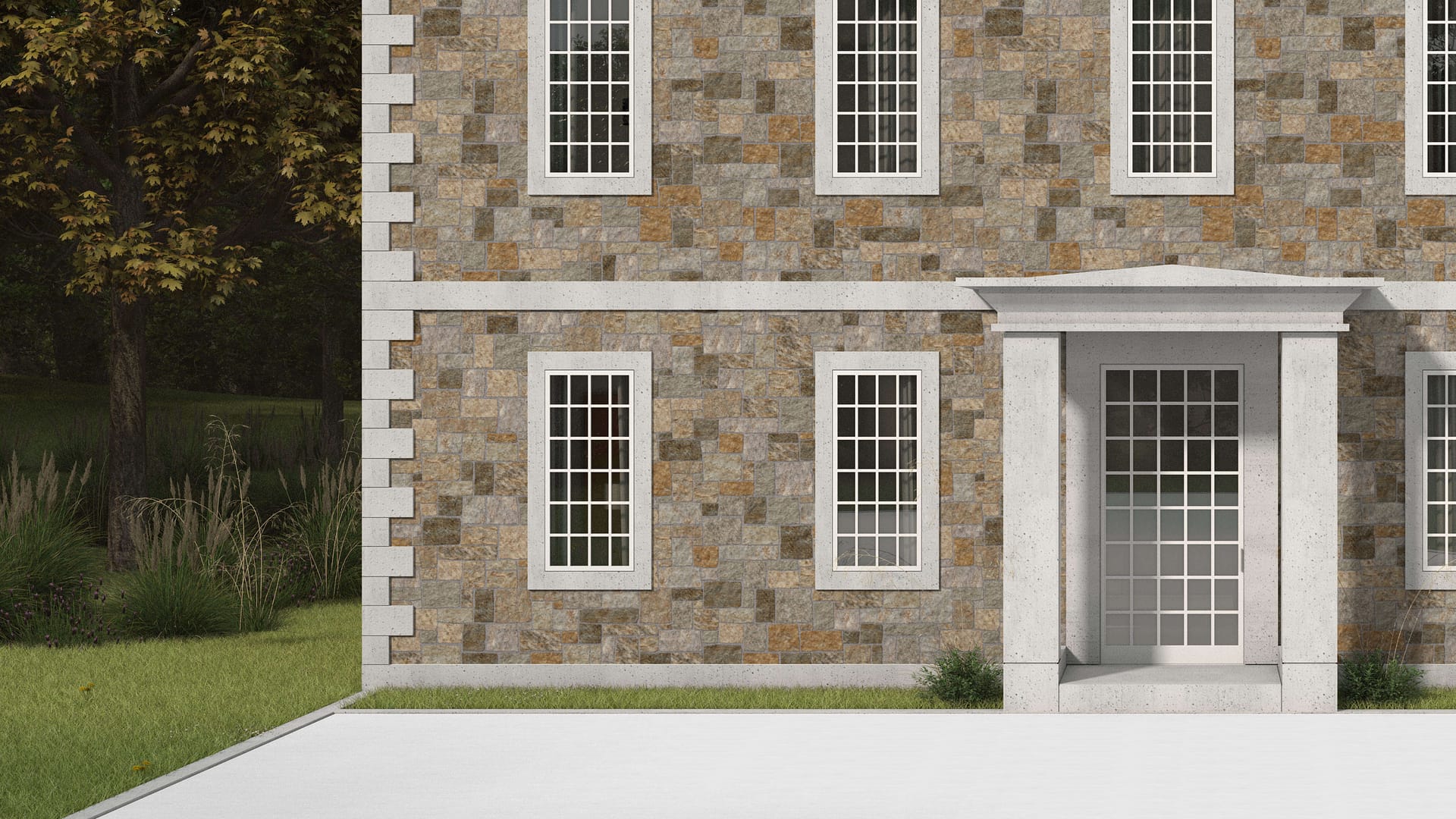 SDT1577 SDM468 P1224 New England Tan Granite - Bedface | Pattern DP113 Veneer - Roughly Squares and Rectangles - Split Edge - Random Sizes