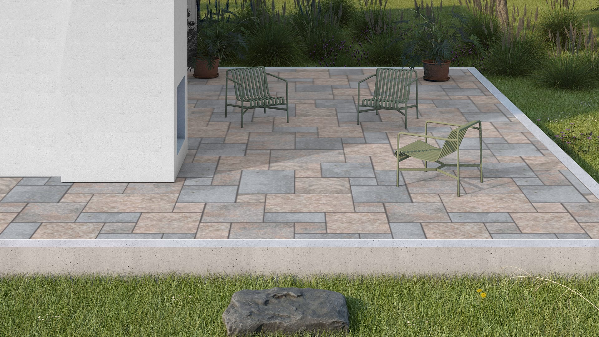  SDT1426 SDM382 P1085 Madison Full Color Limestone - Flamed | Pattern DP086 Paving - Universal - Sawn Edge - Dimensional 12 Pieces 4 Sizes | 12x12”(4) 24x12”(2) 24x24”(4),36x24”(2)