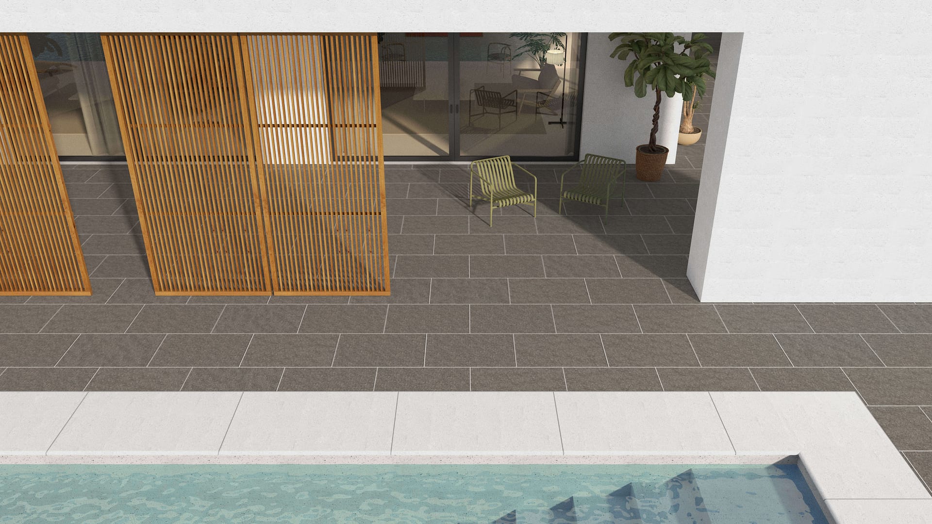  SDT1462 SDM430 M903 Mahogany Granite - Flamed | Pattern DP061 Paving - Half Running Bond - Sawn Edge - Dimensional 3 Pieces 1 Size* | 36x24"