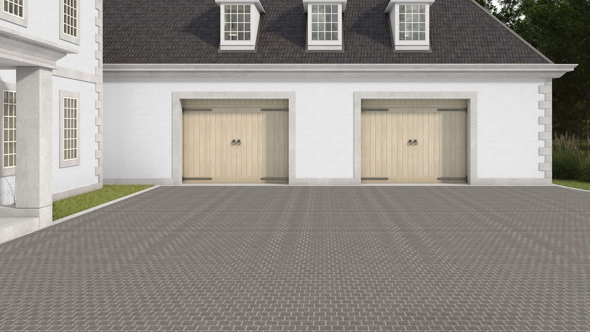 SDT1501 SDM430 P1089 Mahogany Granite - Flamed | Pattern DP061 Paving - Half Running Bond - Sawn Edge - Dimensional 3 Pieces 1 Size* | 4x4"