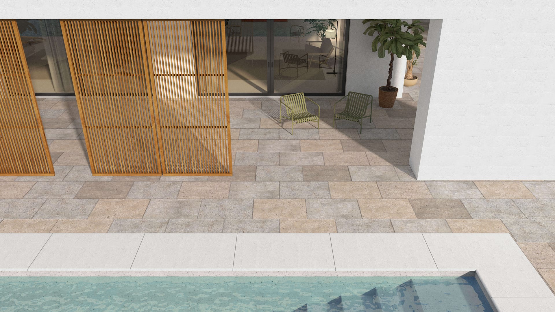  SDT1344 SDM381 P1086 Golden Buff Limestone - Sand Blasted | Pattern DP061 Paving - Half Running Bond - Sawn Edge - Dimensional 3 Pieces 1 Size* | 36x24"