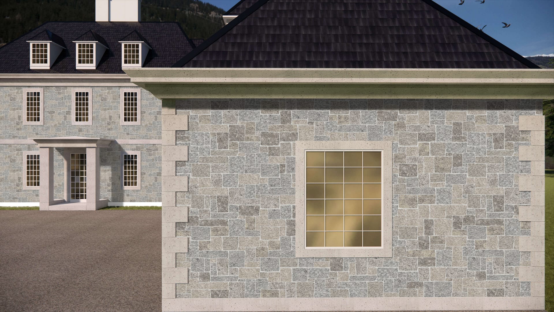 SDT1449 SDM413 P1191 Tower Hill Granite - Split-face | Pattern DP113 Veneer - Roughly Squares and Rectangles - Split Edge - Random Sizes