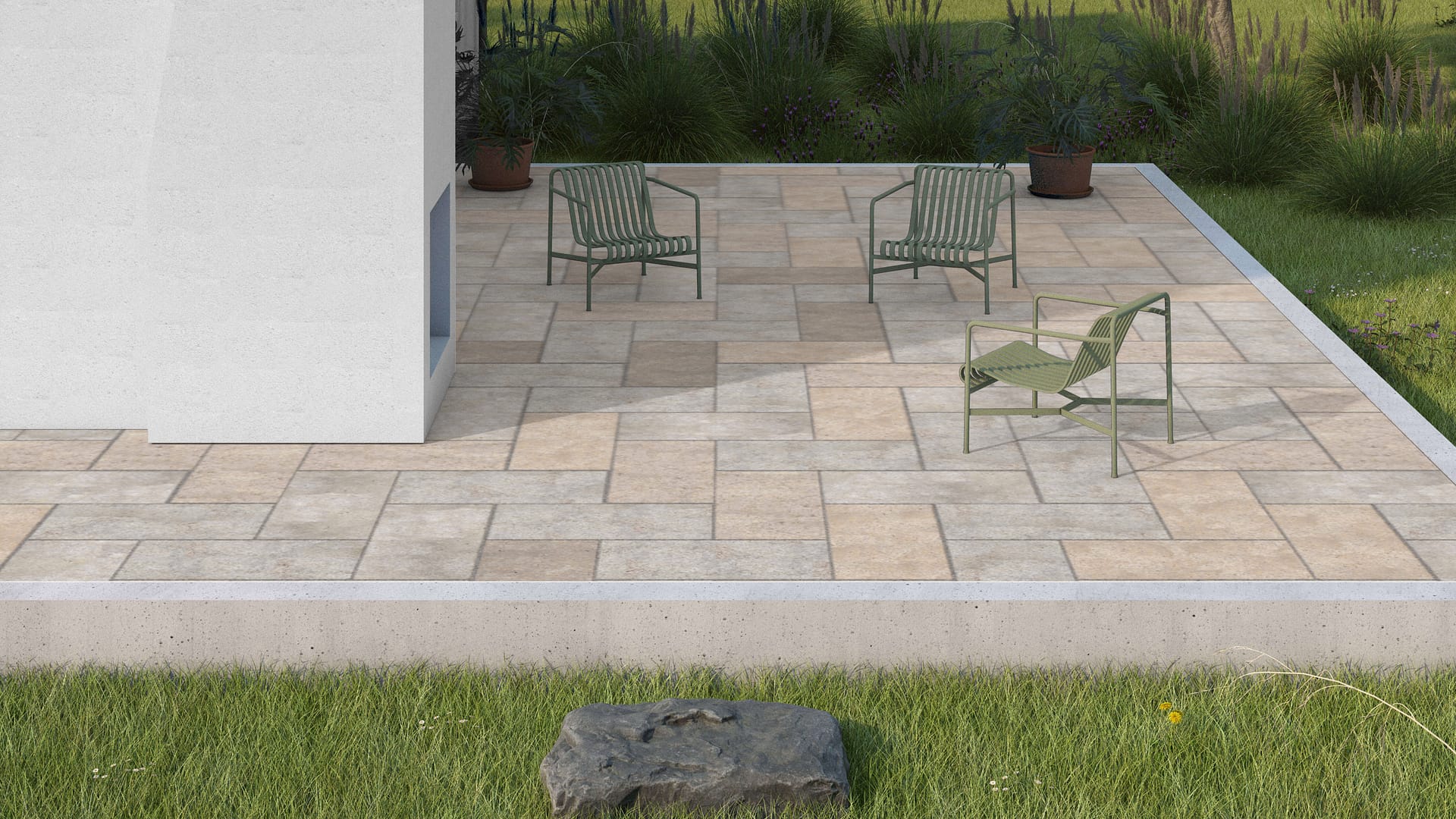 SDT1348 SDM381 P1086 Golden Buff Limestone - Sand Blasted | Pattern DP015 Paving - Standard Herringbone - Sawn Edge - Dimensional 2 Pieces 1 Size | 36x18"(2)