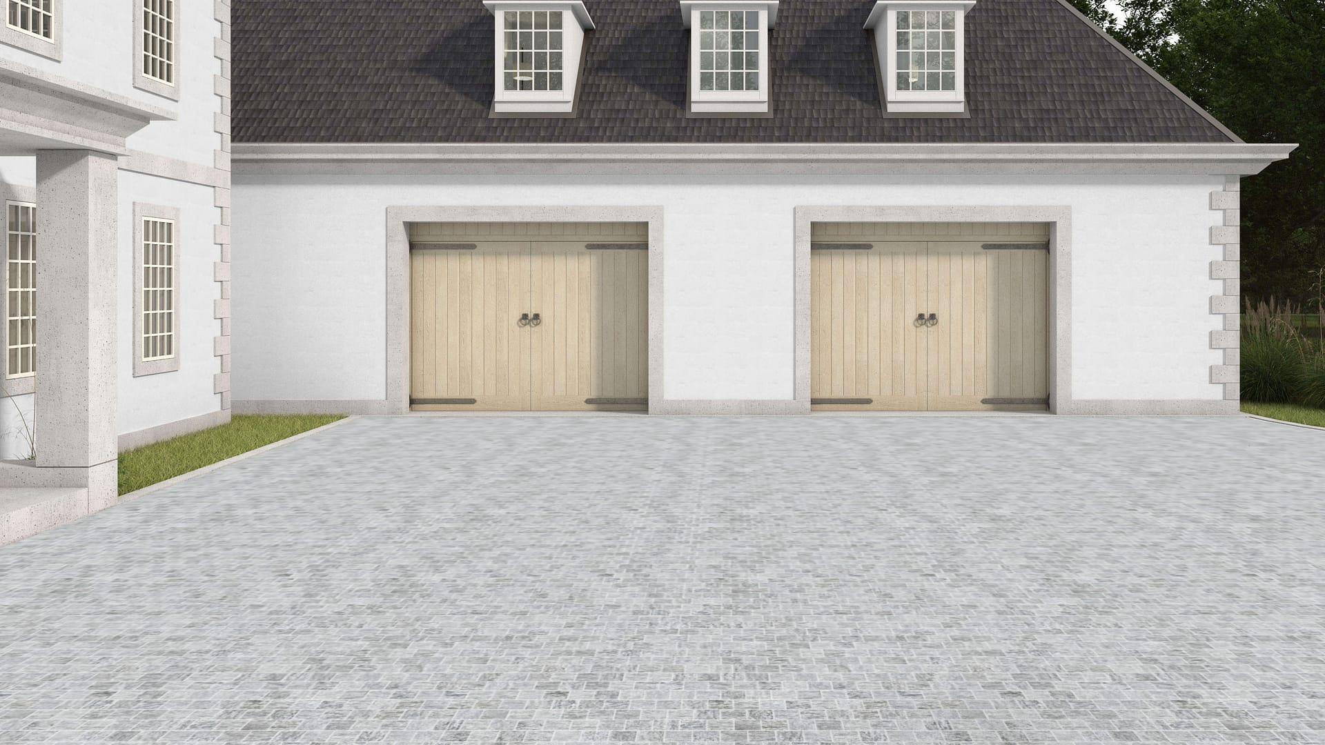  SDT1508 SDM395 M1023 Pietra Italia Gray Gneiss - Sand Blasted | Pattern DP061 Paving - Half Running Bond - Sawn Edge - Dimensional 3 Pieces 1 Size* | 4x4"
