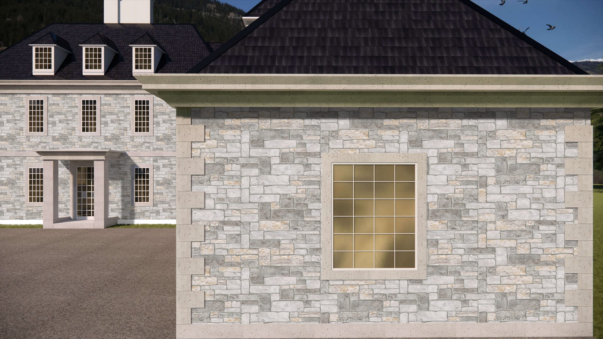 SDT1328 SDM389 M1255 Nordic Sierra Gray Limestone - Split-face Seamface | Pattern DP104 Veneer - Ashlar - Split Edge - Random Sizes 6x2" to 18x9" | Thin