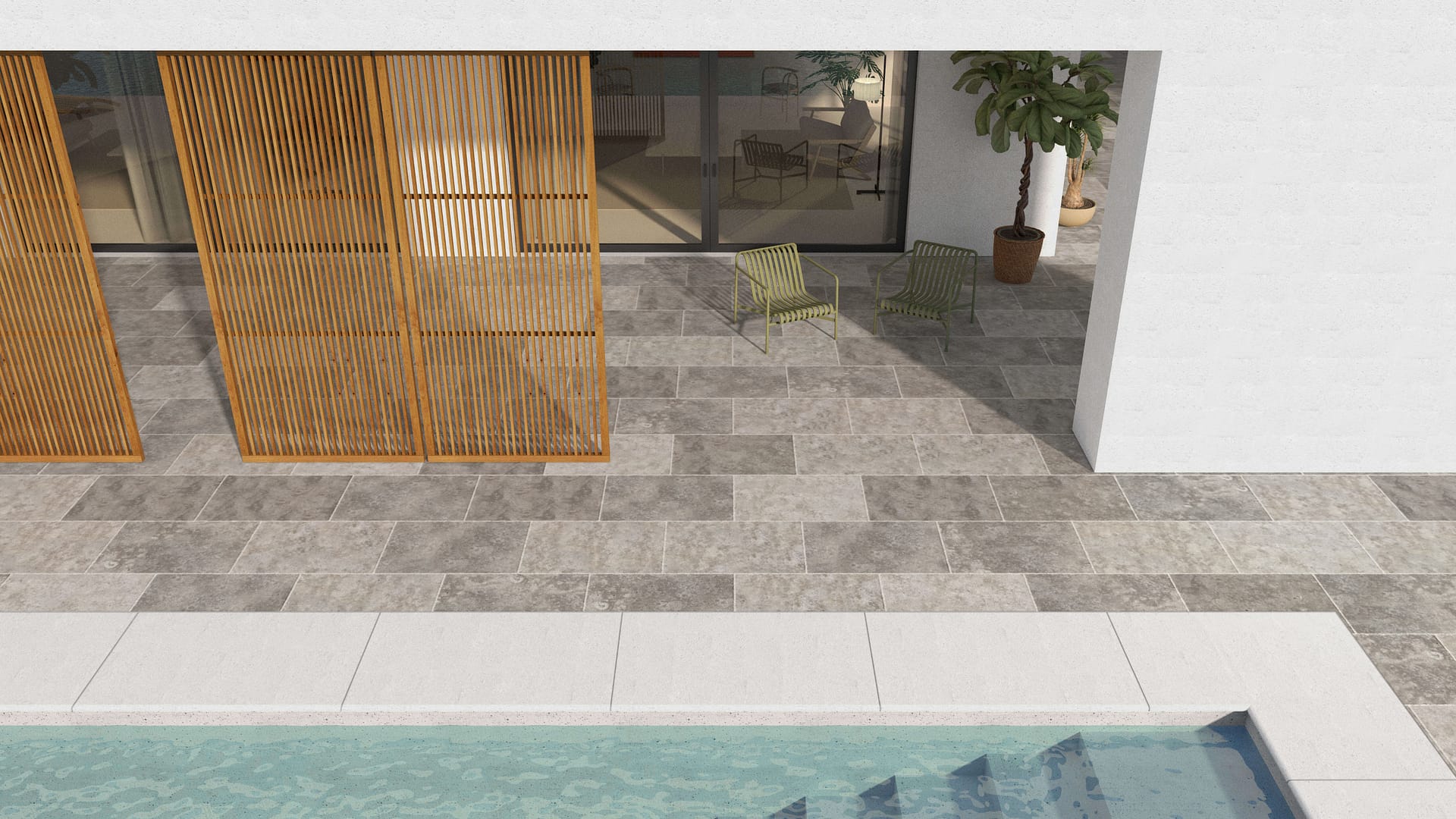  SDT1565 SDM394 P686 Bavarian Dolomite Gray Limestone - Antiqued | Pattern DP061 Paving - Half Running Bond - Sawn Edge - Dimensional 3 Pieces 1 Size* | 36x24"