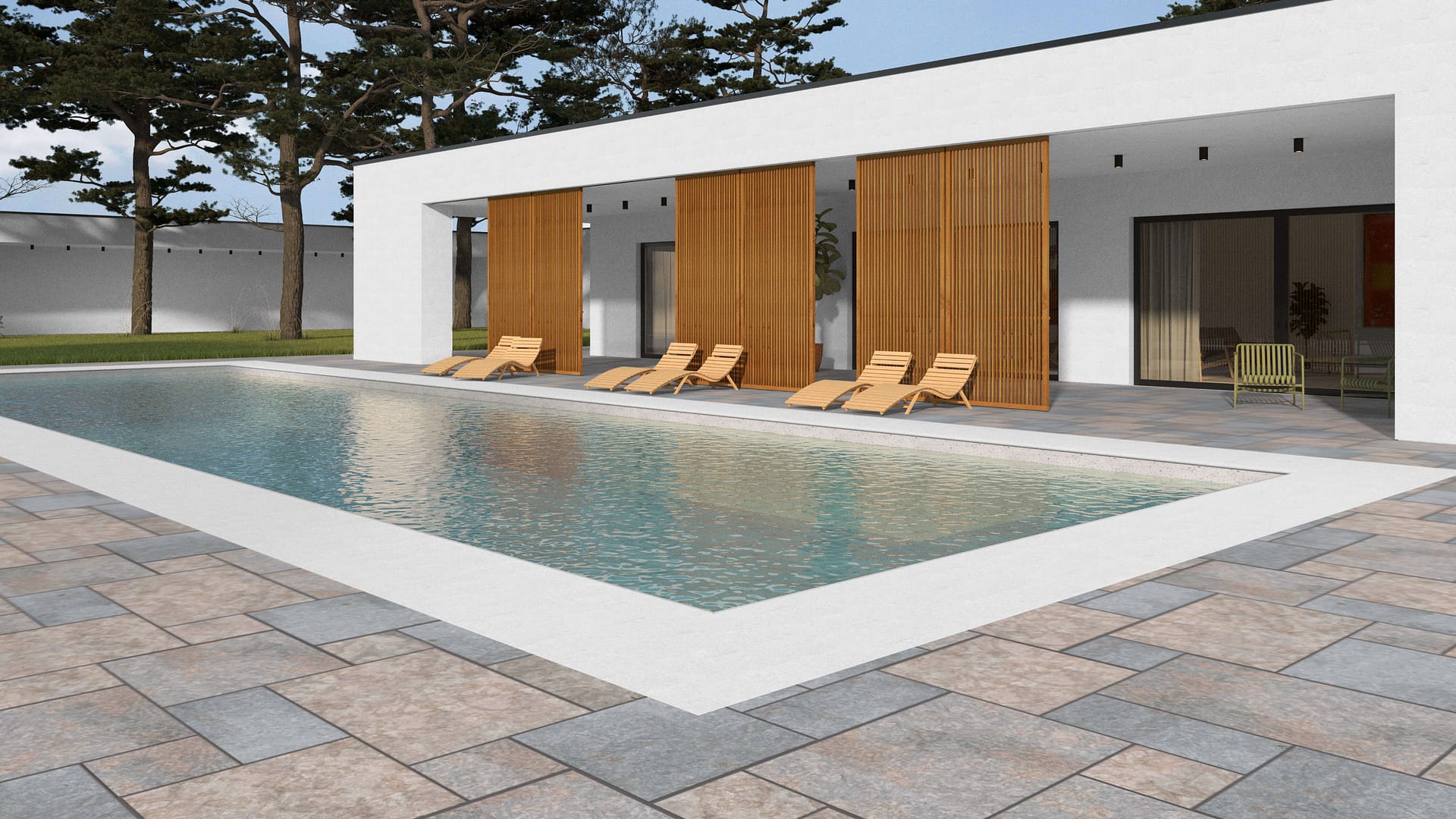  SDT1426 SDM382 P1085 Madison Full Color Limestone - Flamed | Pattern DP086 Paving - Universal - Sawn Edge - Dimensional 12 Pieces 4 Sizes | 12x12”(4) 24x12”(2) 24x24”(4),36x24”(2)