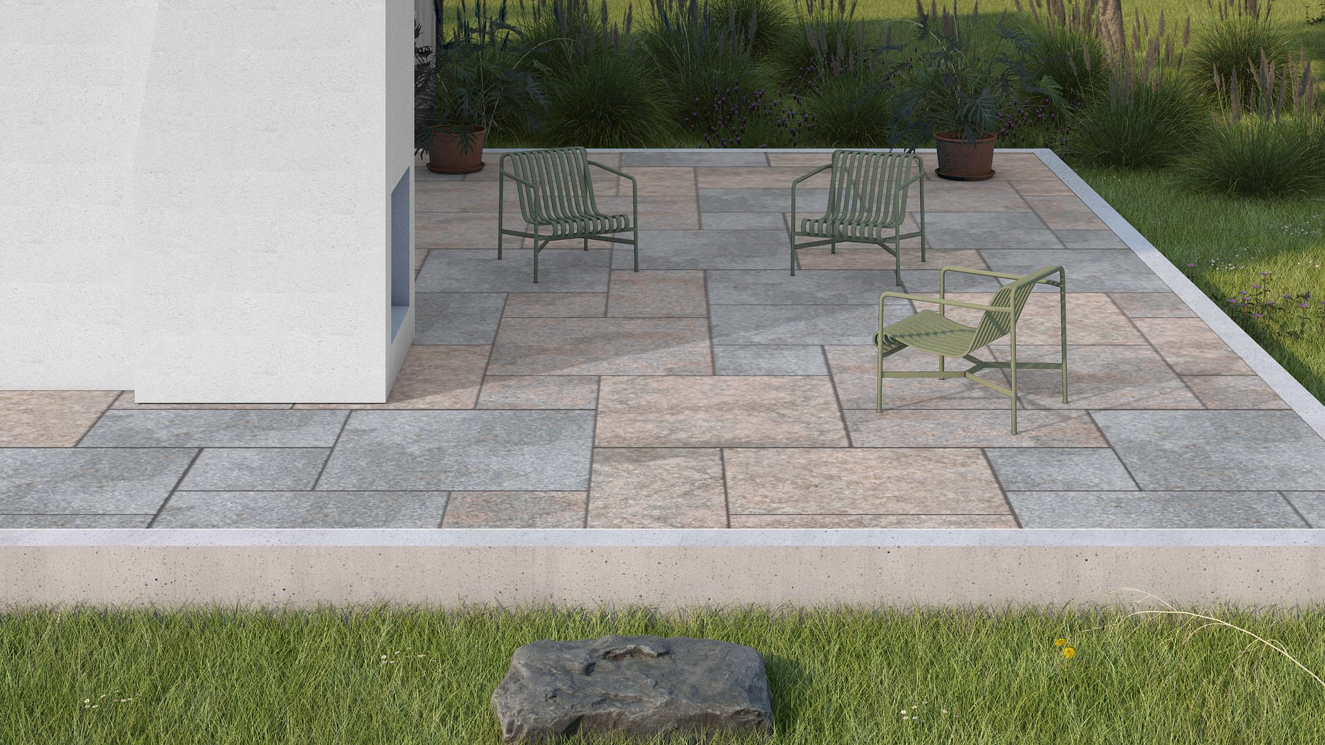  SDT1428 SDM382 P1085 Madison Full Color Limestone - Flamed | Pattern DP094 Paving - Universal - Sawn Edge - Dimensional 14 Pieces 4 Sizes | {24x24”(4) 48x24”(2) 48x36”(4) 48x48”(4)
