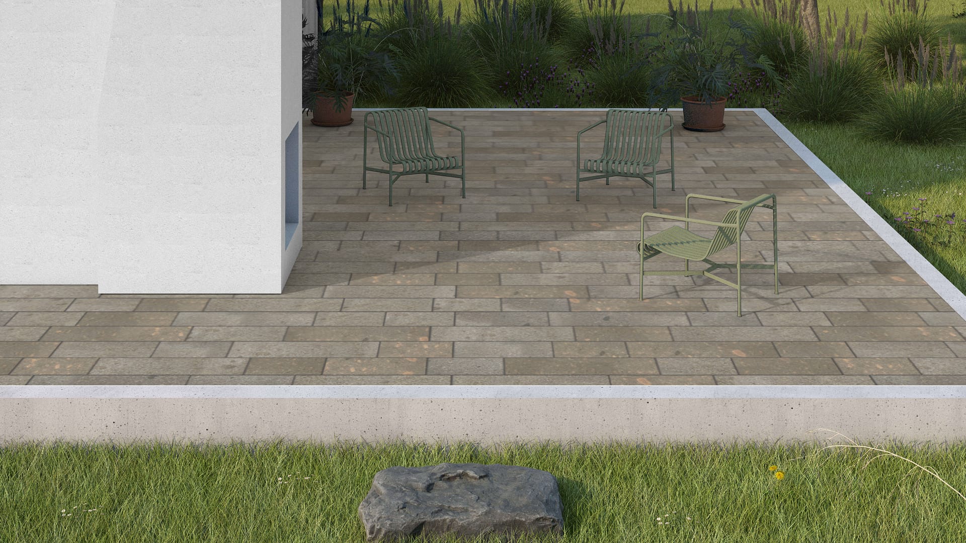  SDT1560 SDM502 M1293 Imperial Brown Porphyry - Flamed | Pattern DP087 Paving - Running Bond - Sawn Edge - Dimensional 22 Pieces 3 Sizes | 18x12"(8) 24x12"(6) 36x12"(8)
