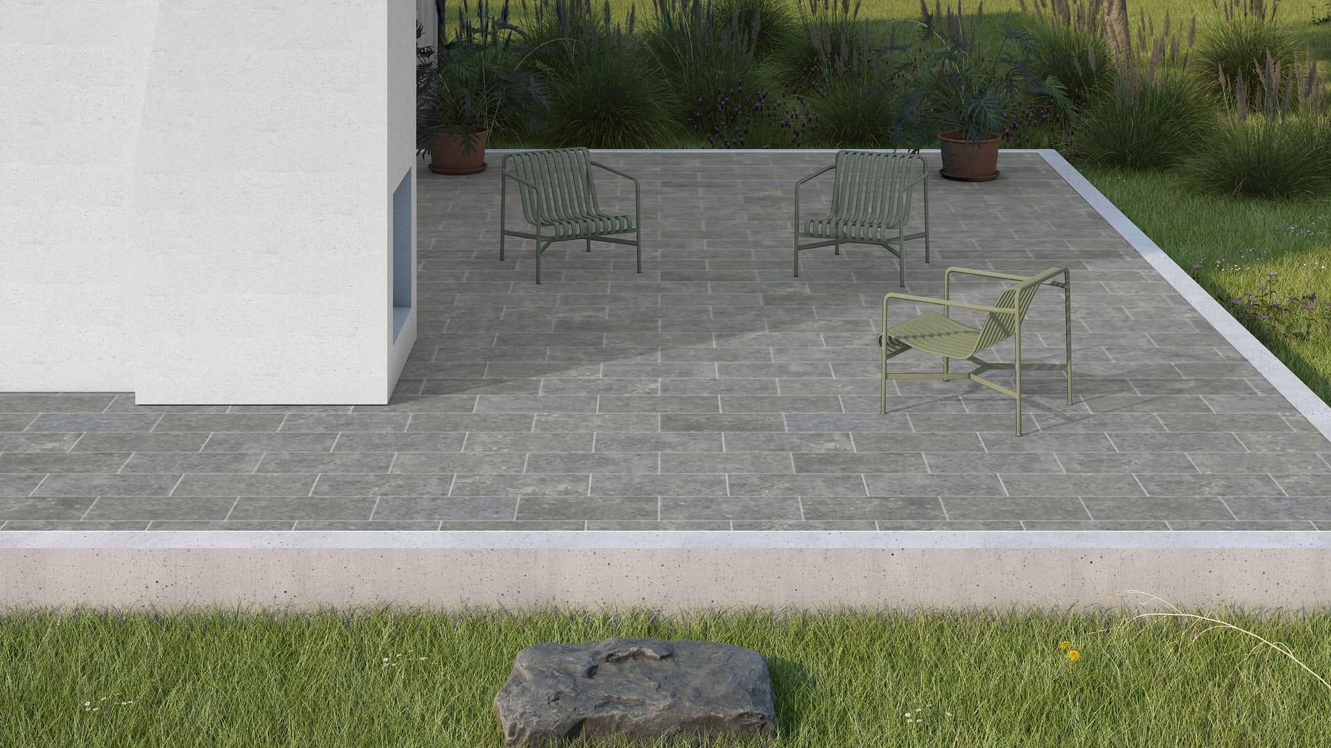 SDT1520 SDM485 M546 Belgian Bluestone - Flamed | Pattern DP061 Paving - Half Running Bond - Sawn Edge - Dimensional 3 Pieces 1 Size* | 24x12"