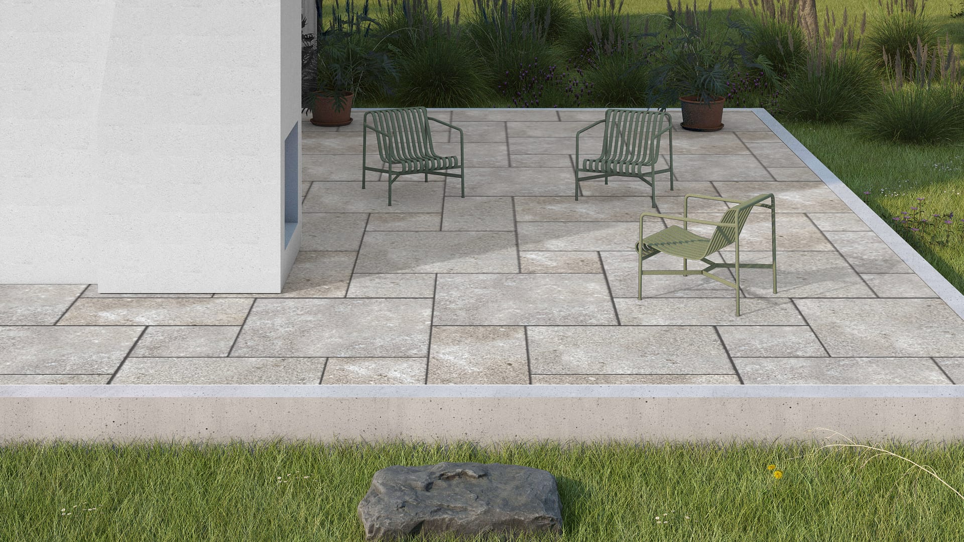  SDT1375 SDM387 M735 Bavarian Dolomite Gray Limestone - Bush Hammered | Pattern DP094 Paving - Universal - Sawn Edge - Dimensional 14 Pieces 4 Sizes | 24x24”(4) 48x24”(2) 48x36”(4) 48x48”(4)