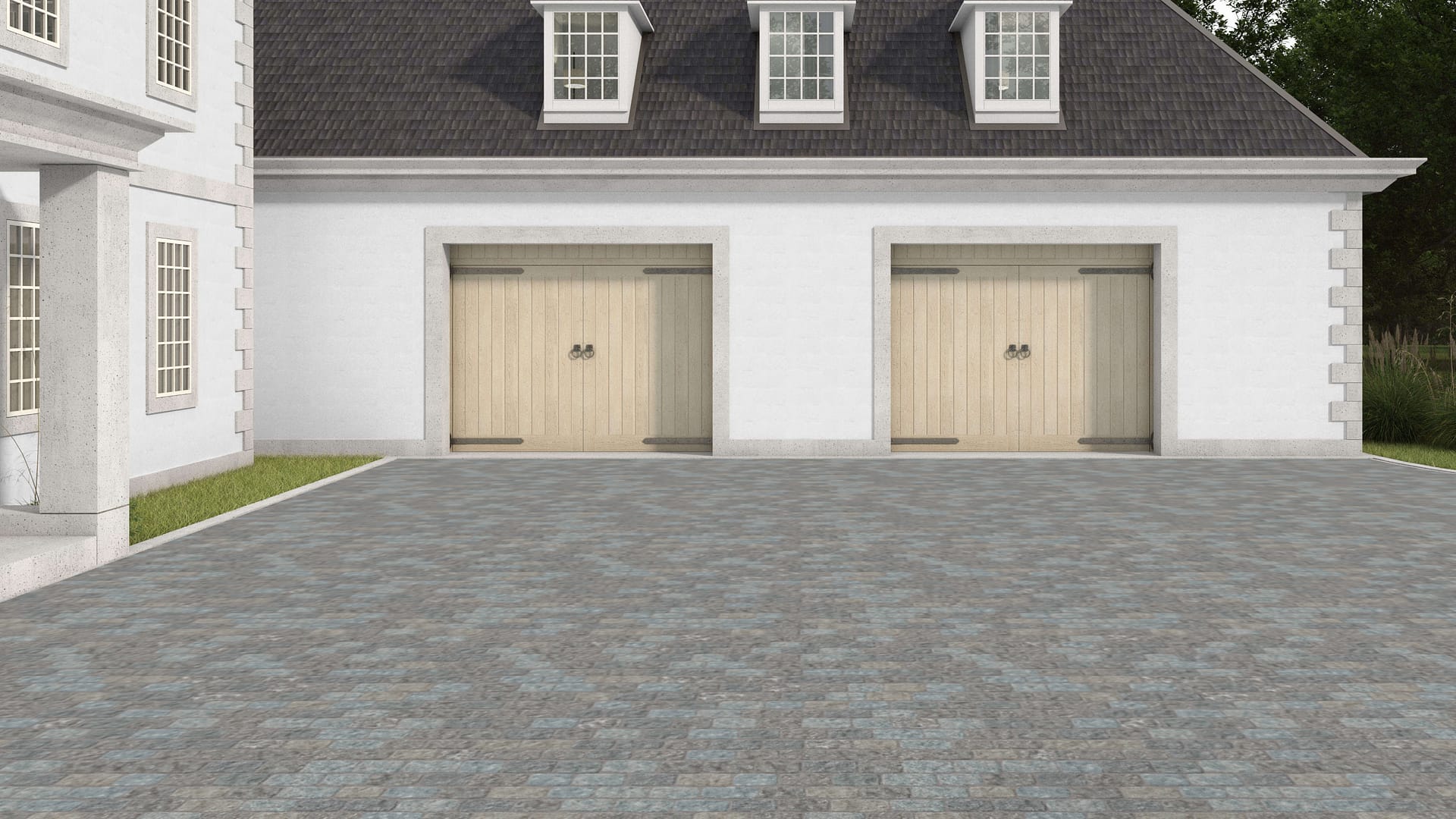 SDT1447 SDM420 P259 Reclaimed European Porphyry Cobblestones - Weathered &amp; Worn | Pattern DP112 Paving - Reclaimed Cobblestone Running Bond - Split Edge - Approx 8x5''