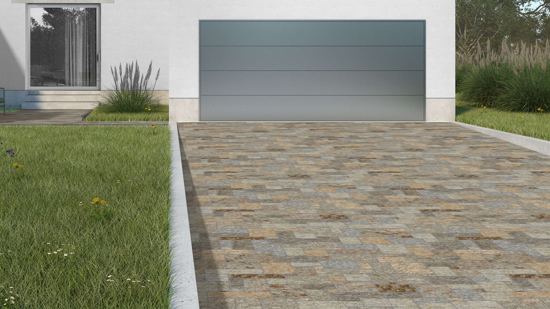SDT1575 SDM467 P1213 Newport Mist Granite - Bedface | Pattern DP113 Veneer - Roughly Squares and Rectangles - Split Edge - Random Sizes