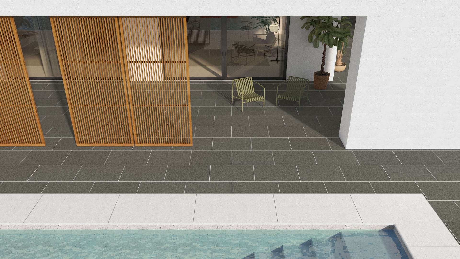  SDT1487 SDM451 M1111 Pensy Black Granite - Flamed | Pattern DP061 Paving - Half Running Bond - Sawn Edge - Dimensional 3 Pieces 1 Size* | 36x24"
