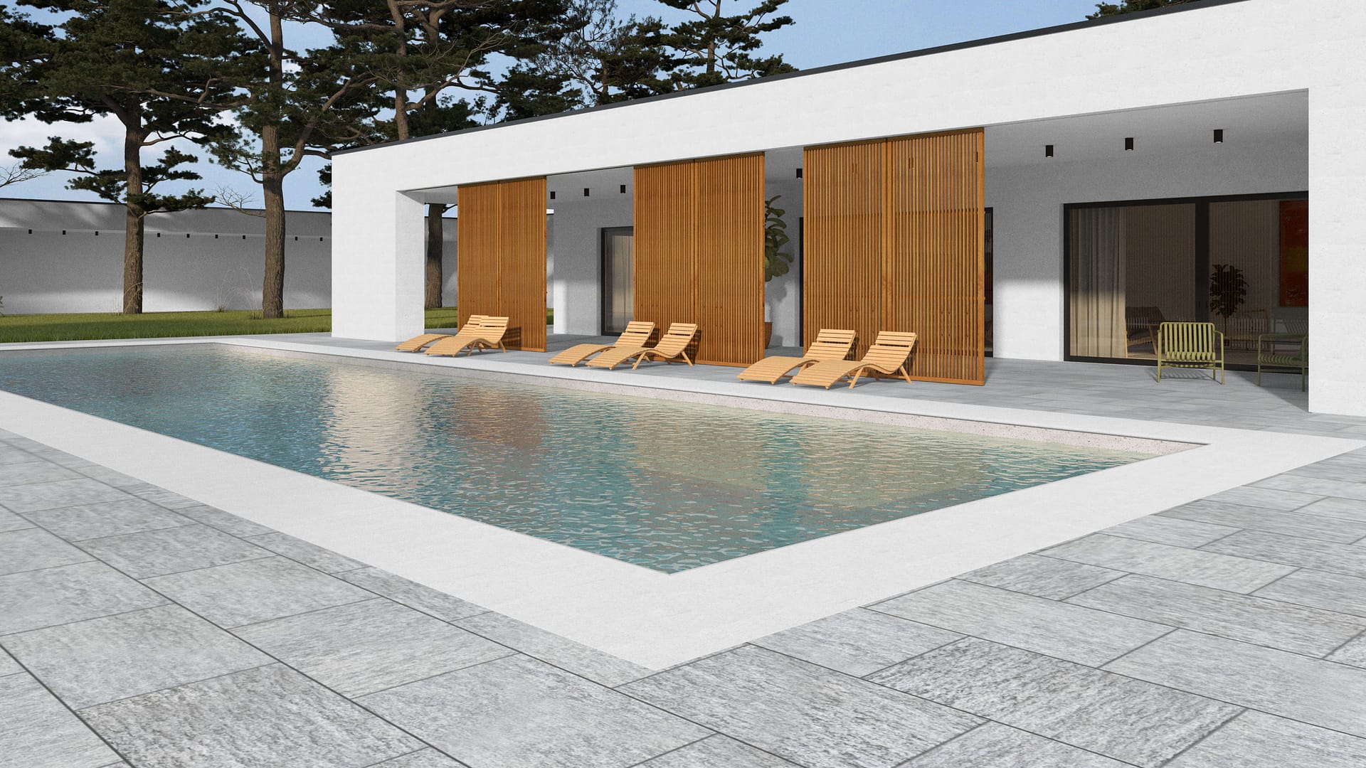  SDT1404 SDM395 M1023 Pietra Italia Gray Gneiss - Sand Blasted | Pattern DP061 Paving - Half Running Bond - Sawn Edge - Dimensional 3 Pieces 1 Size* | 36x24"