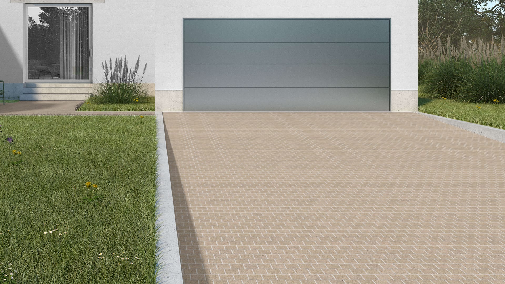  SDT1507 SDM425 M847 Yellow Wheat Granite - Sand Blasted | Pattern DP061 Paving - Half Running Bond - Sawn Edge - Dimensional 3 Pieces 1 Size* | 4x4"