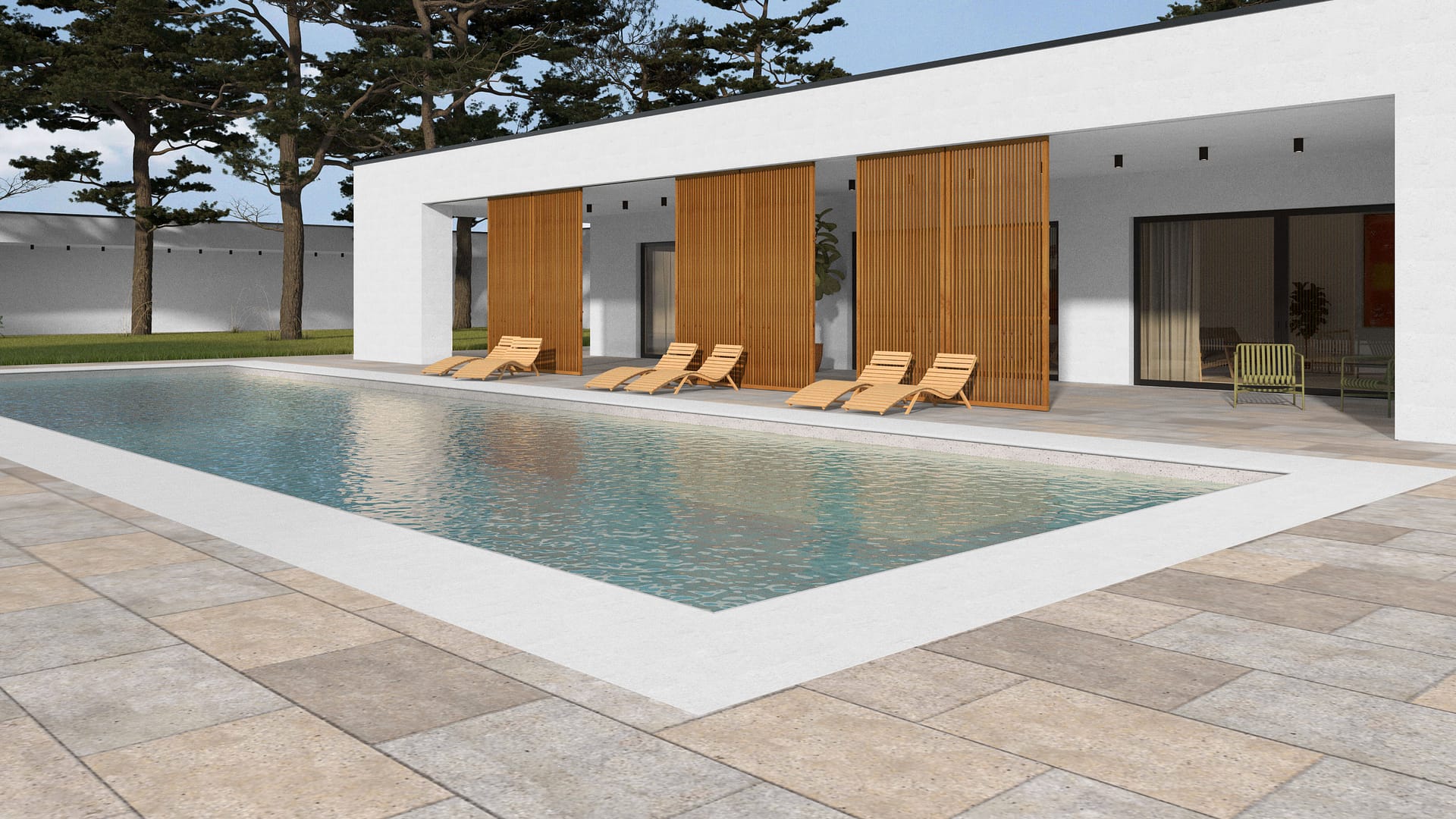  SDT1344 SDM381 P1086 Golden Buff Limestone - Sand Blasted | Pattern DP061 Paving - Half Running Bond - Sawn Edge - Dimensional 3 Pieces 1 Size* | 36x24"