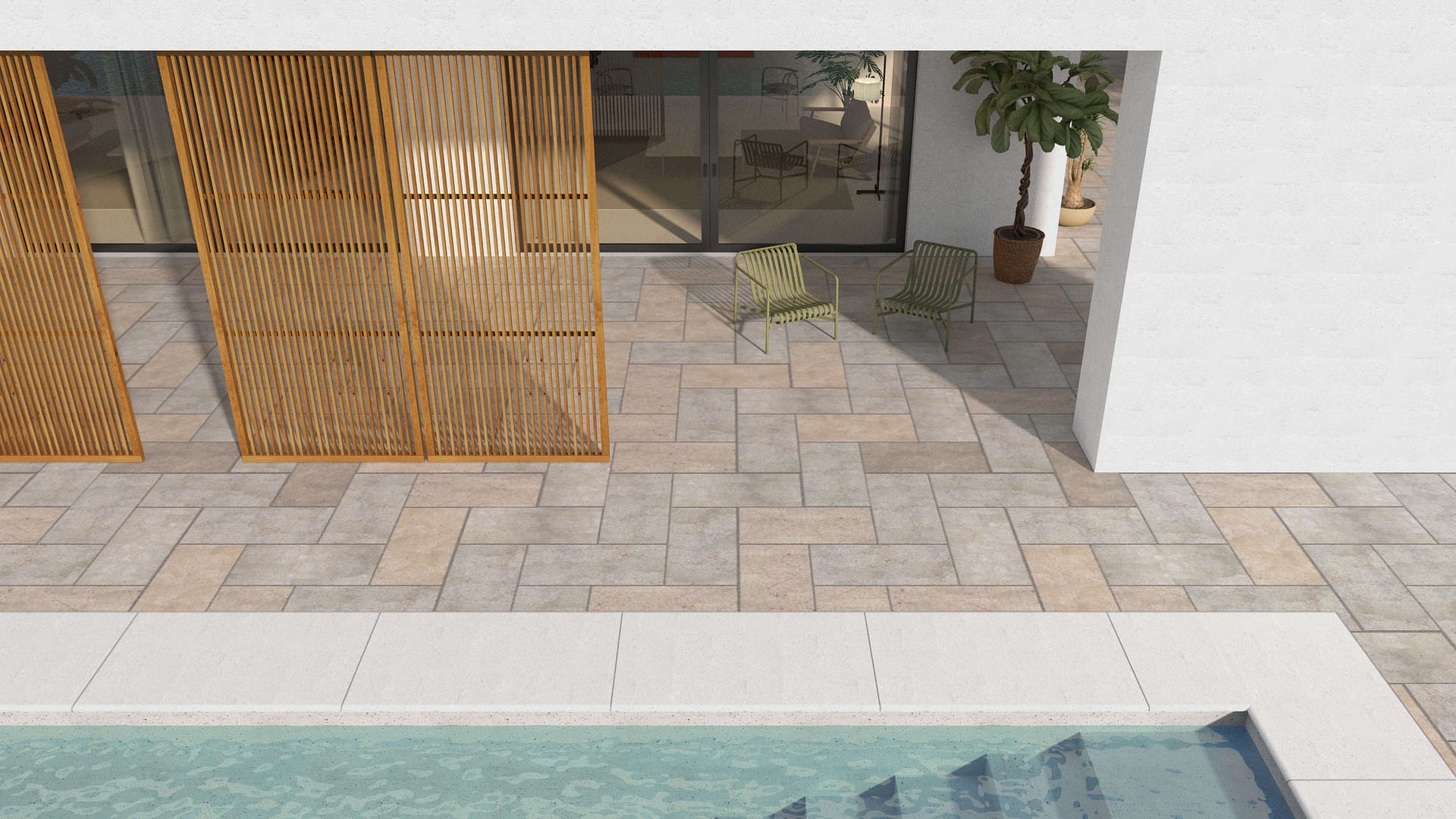 SDT1348 SDM381 P1086 Golden Buff Limestone - Sand Blasted | Pattern DP015 Paving - Standard Herringbone - Sawn Edge - Dimensional 2 Pieces 1 Size | 36x18"(2)