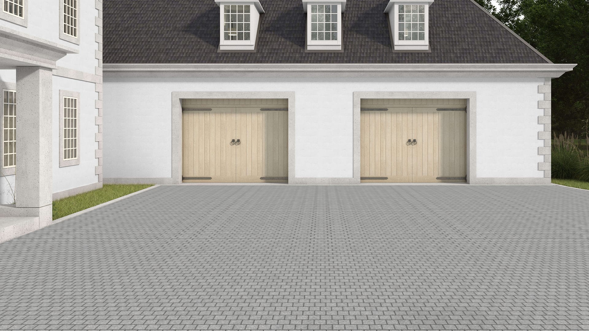  SDT1500 SDM429 M1194 Superior Snow Granite - Flamed | Pattern DP061 Paving - Half Running Bond - Sawn Edge - Dimensional 3 Pieces 1 Size* | 4x4"