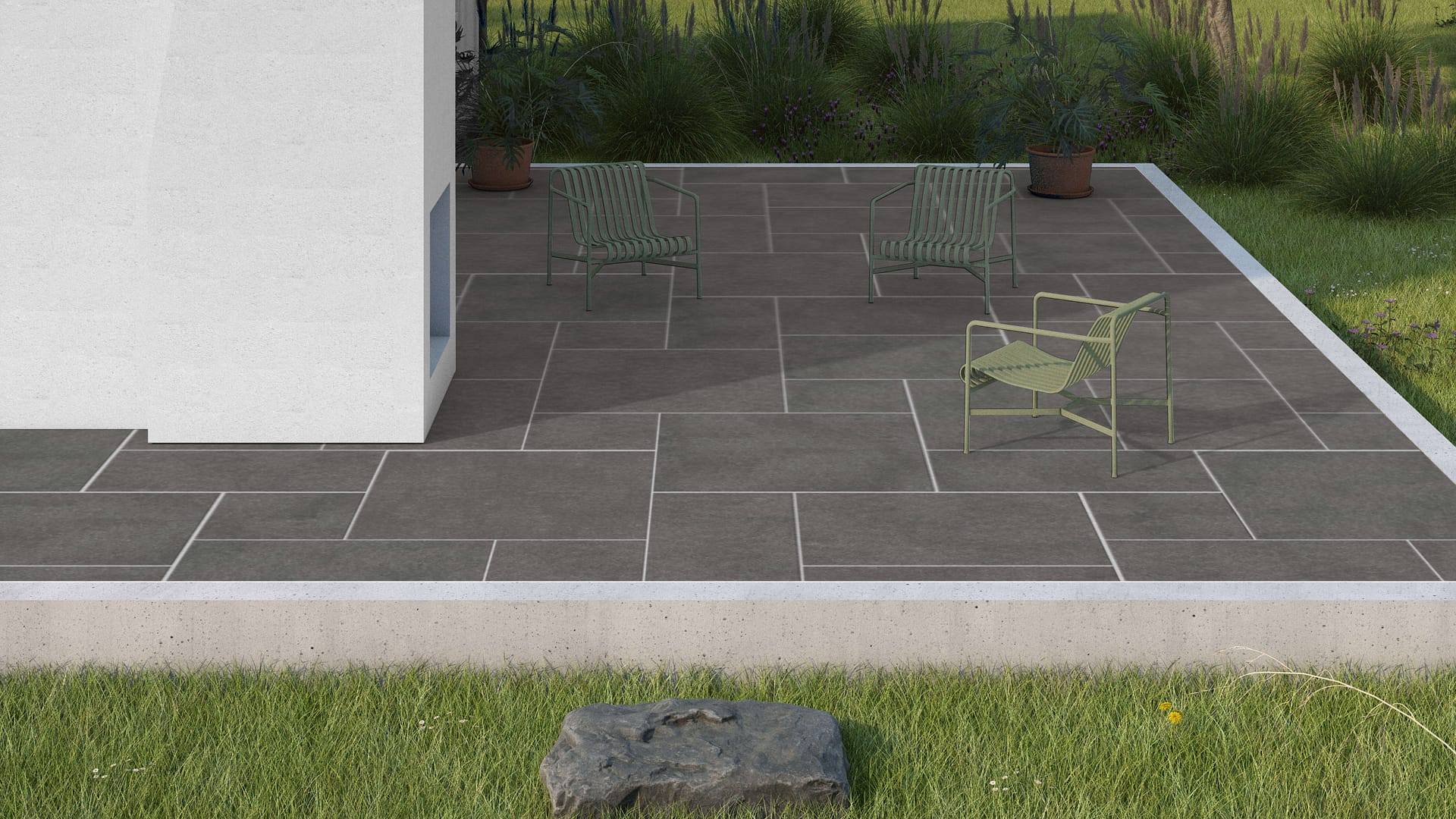  SDT1422 SDM421 M874 Sugus Black Sandstone - Flamed | Pattern DP094 Paving - Universal - Sawn Edge - Dimensional 14 Pieces 4 Sizes