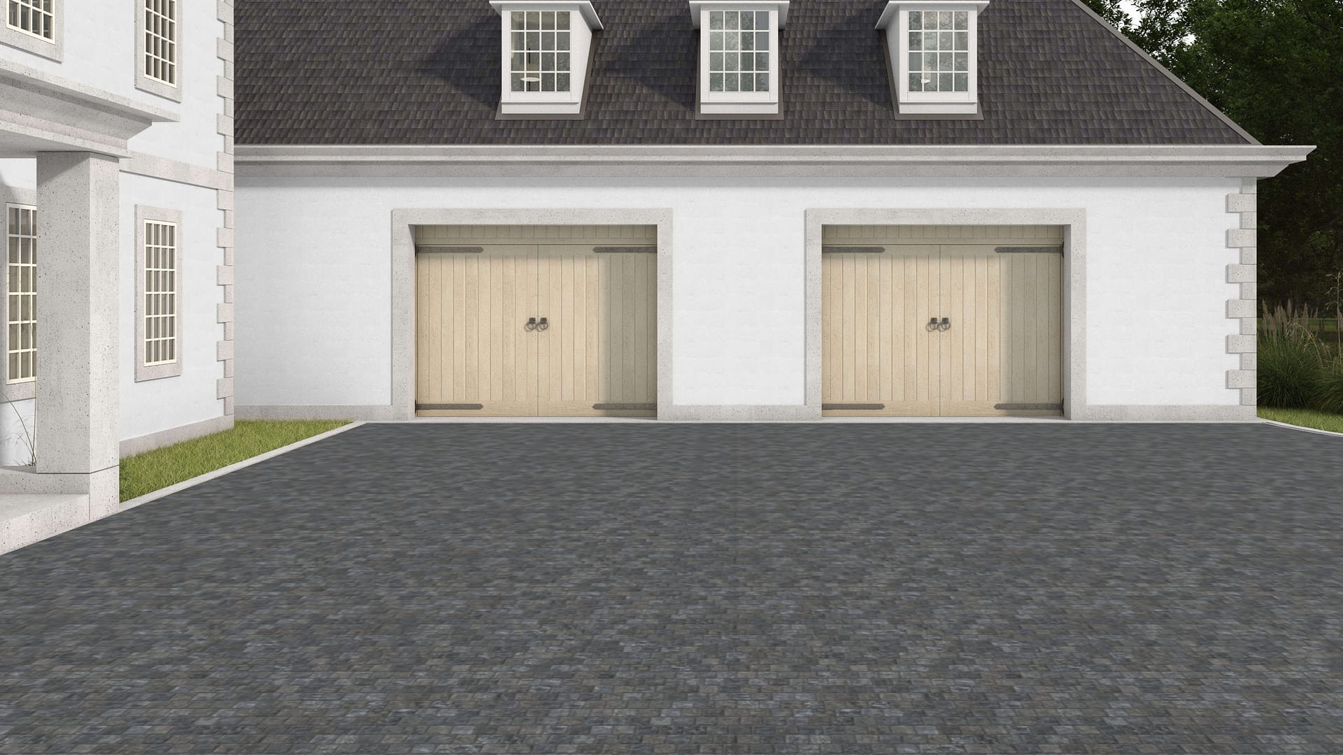 SDT1504 SDM480 P1227 Reclaimed Basalt Cobblestones - Weathered &amp; Worn | Pattern DP054 Paving - Reclaimed Cobblestone Running Bond Pattern - Cubes - Split Edge - Constant Sizes