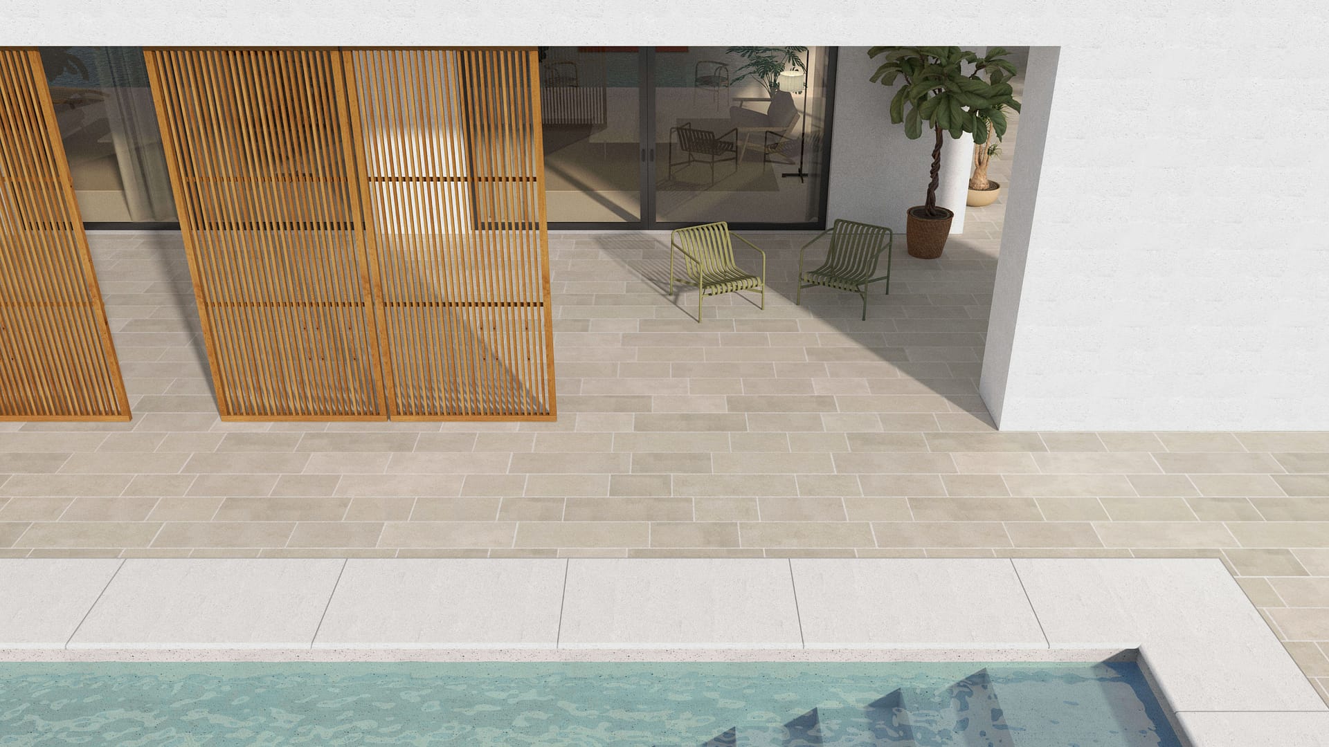  SDT1559 SDM497 M1297 Mediterranean Cream Limestone - Sand Blasted | Pattern DP087 Paving - Running Bond - Sawn Edge - Dimensional 22 Pieces 3 Sizes | 18x12"(8) 24x12"(6) 36x12"(8)
