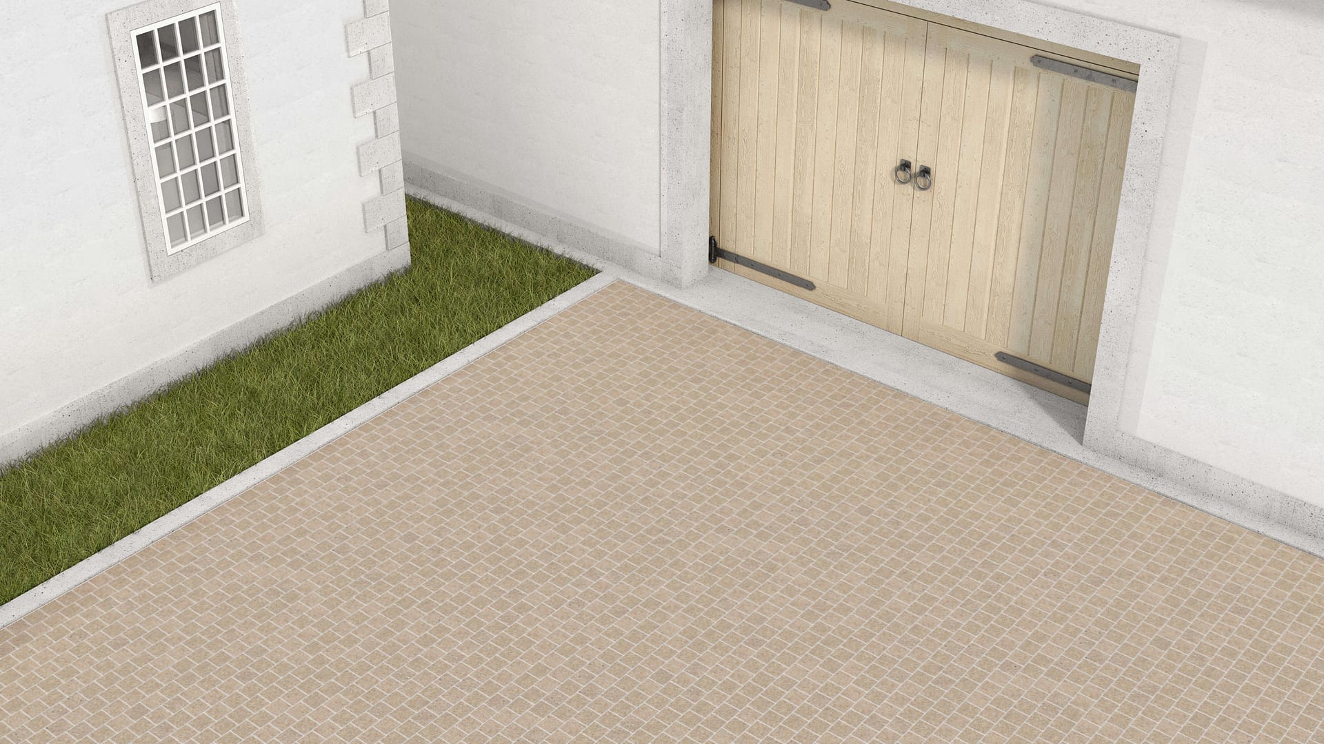  SDT1507 SDM425 M847 Yellow Wheat Granite - Sand Blasted | Pattern DP061 Paving - Half Running Bond - Sawn Edge - Dimensional 3 Pieces 1 Size* | 4x4"