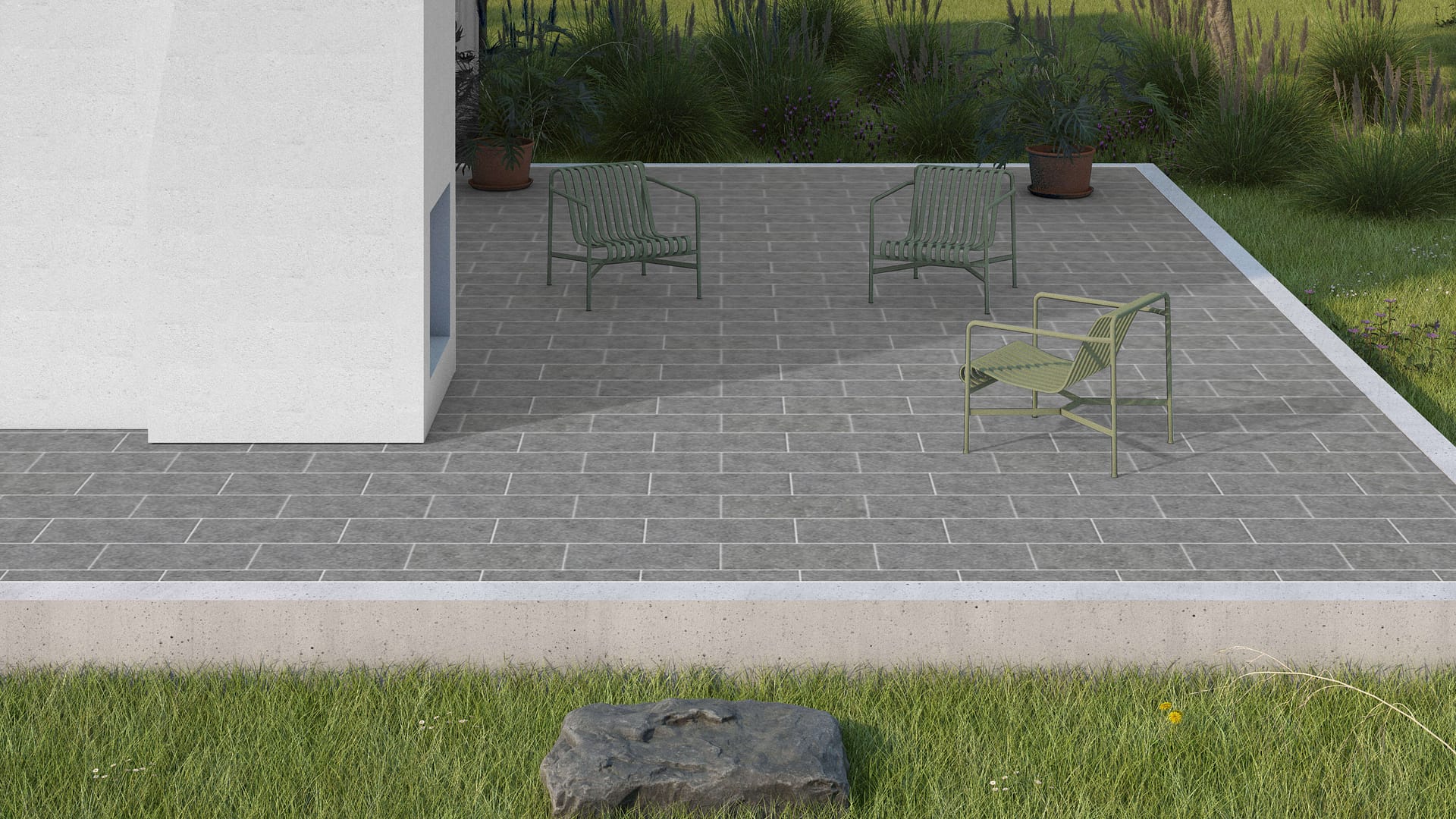 SDT1439 SDM424 M406 Republic Black Granite - Flamed | Pattern DP061 Paving - Half Running Bond - Sawn Edge - Dimensional 3 Pieces 1 Size* | 24x12"