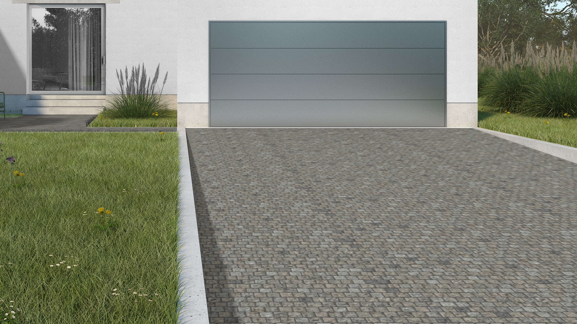  SDT1505 SDM493 M267 Reclaimed European Porphyry Cobblestone Cubes - Weathered &amp; Worn | Pattern DP054 Paving - Reclaimed Cobblestone Running Bond Pattern - Cubes - Split Edge - Constant Sizes