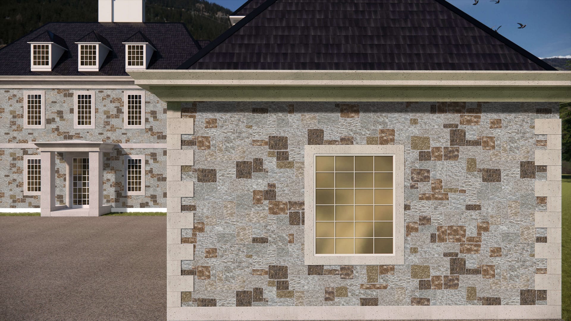  SDT1486 SDM405 P1183 Copper Mountain Granite-Ashlar - Split-face | Pattern DP113 Veneer - Roughly Squares and Rectangles - Split Edge - Random Sizes