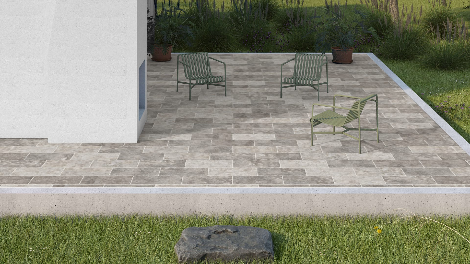  SDT1564 SDM394 P686 Bavarian Dolomite Gray Limestone - Antiqued | Pattern DP061 Paving - Half Running Bond - Sawn Edge - Dimensional 3 Pieces 1 Size* | 24x12"