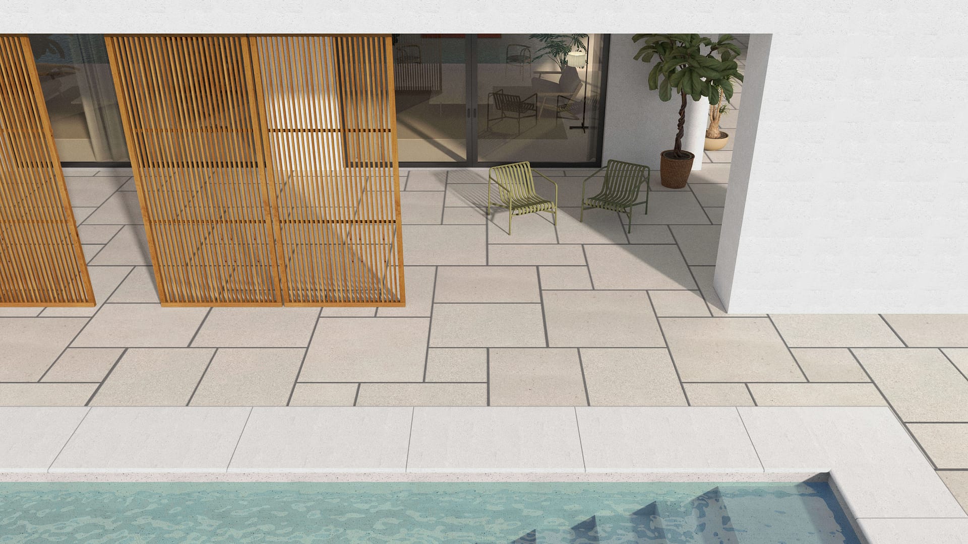  SDT1385 SDM386 M733 Bavarian Beige Limestone - Sand Blasted &amp; Tumbled | Pattern DP094 Paving - Universal - Sawn Edge - Dimensional 14 Pieces 4 Sizes | 24x24”(4) 48x24”(2) 48x36”(4) 48x48”(4)