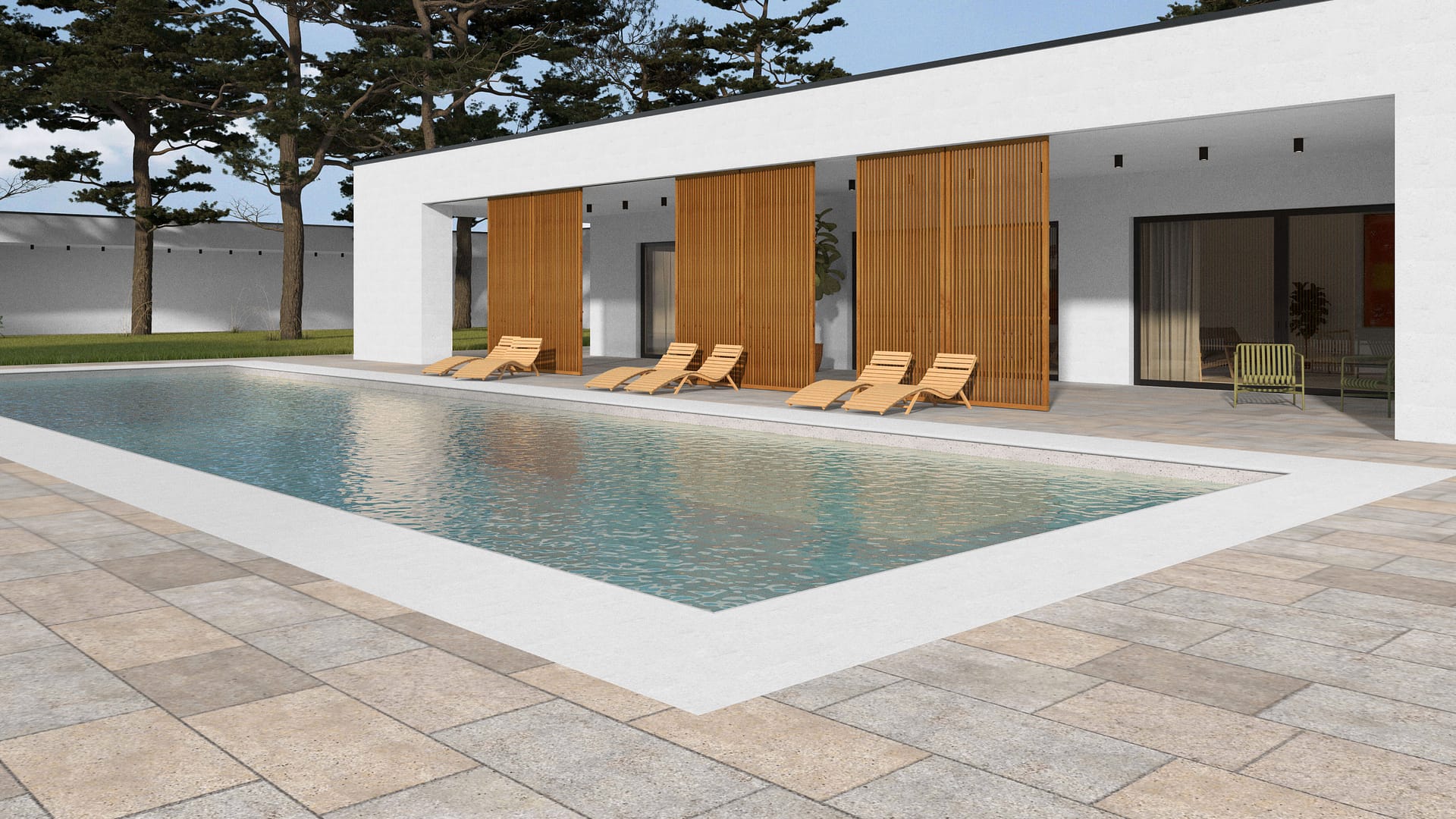  SDT1349 SDM381 P1086 Golden Buff Limestone - Sand Blasted | Pattern DP089 Paving - Running Bond - Sawn Edge - Dimensional 12 Pieces 3 Sizes | 24x18"(4), 30x18"(4), 36x18"(4)