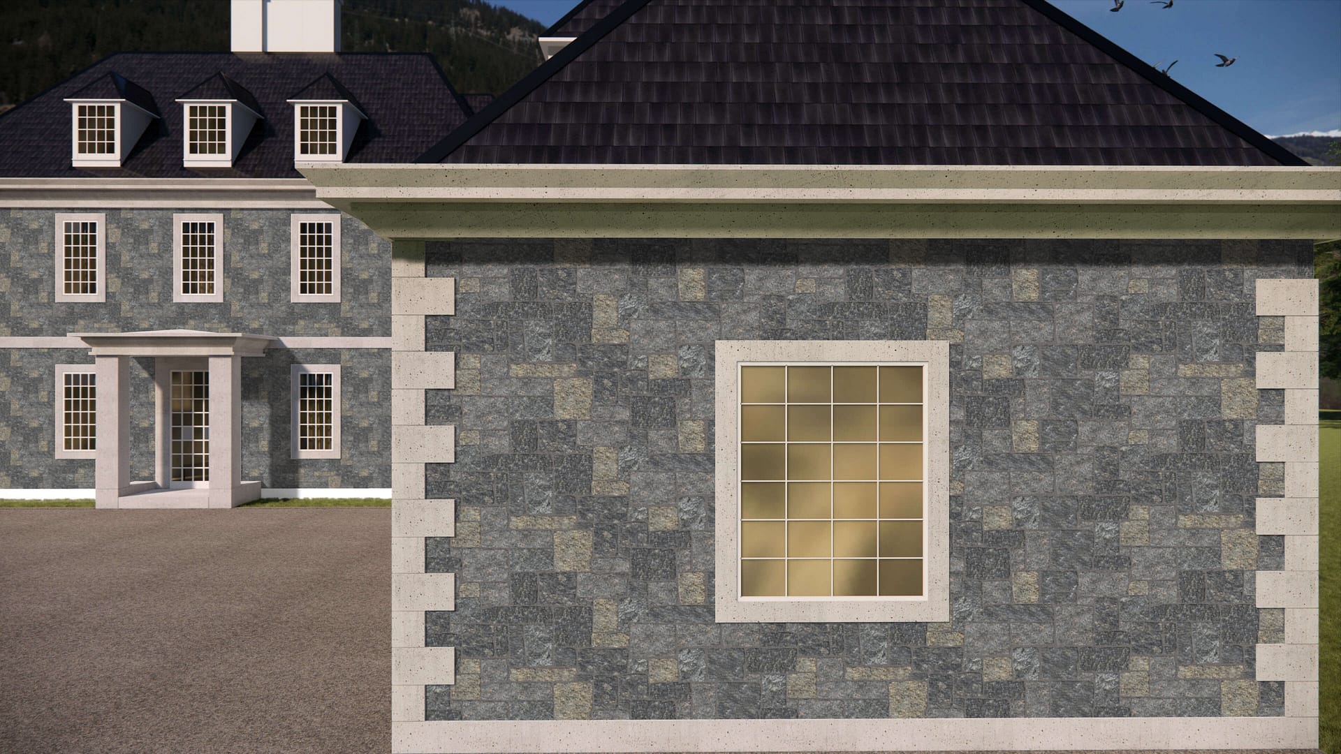 SDT1444 SDM407 P1185 Hoth Hill Granite - Split-face | Pattern DP113 Veneer - Roughly Squares and Rectangles - Split Edge - Random Sizes