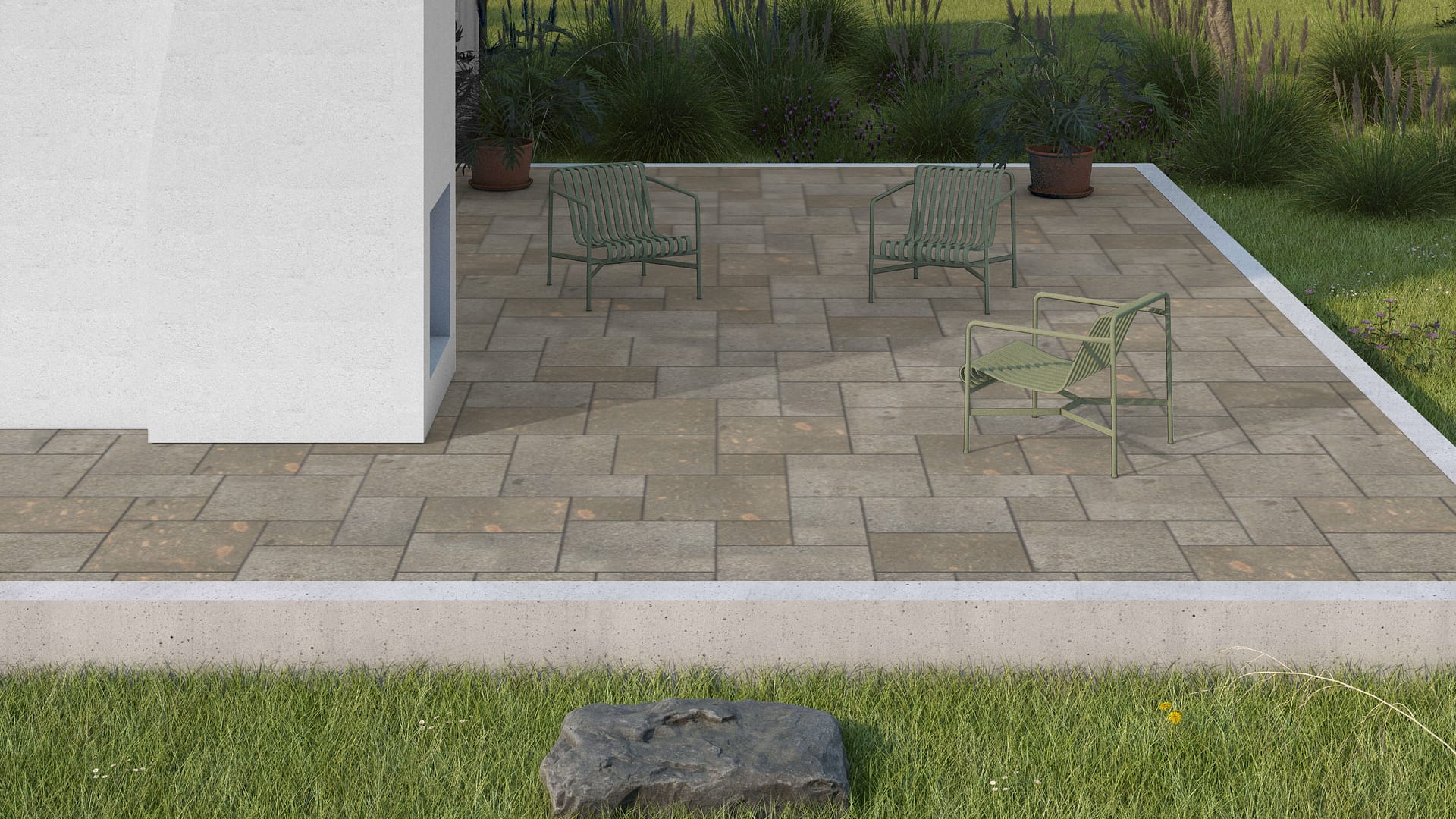  SDT1562 SDM502 M1293 Imperial Brown Porphyry - Flamed | Pattern DP094 Paving - Universal - Sawn Edge - Dimensional 14 Pieces 4 Sizes | 24x24”(4) 48x24”(2) 48x36”(4) 48x48”(4)