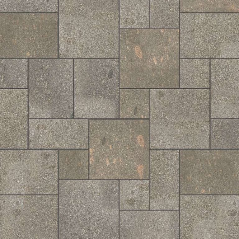  SDT1562 SDM502 M1293 Imperial Brown Porphyry - Flamed | Pattern DP094 Paving - Universal - Sawn Edge - Dimensional 14 Pieces 4 Sizes | 24x24”(4) 48x24”(2) 48x36”(4) 48x48”(4)
