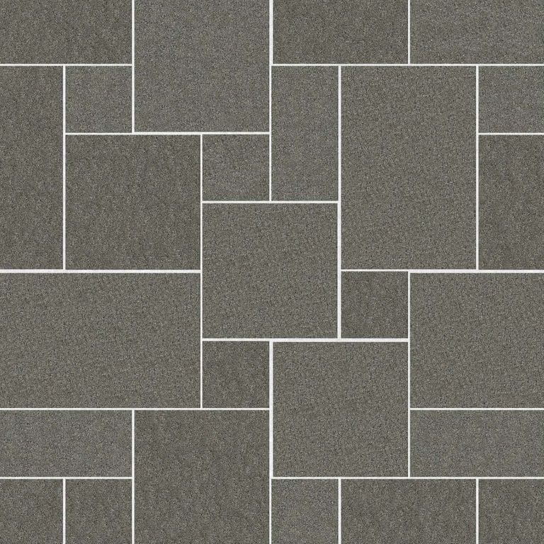  SDT1488 SDM451 M1111 Pensy Black Granite - Flamed | Pattern DP086 Paving - Universal - Sawn Edge - Dimensional 12 Pieces 4 Sizes | 12x12”(4) 24x12”(2) 24x24”(4) 36x24”(2)