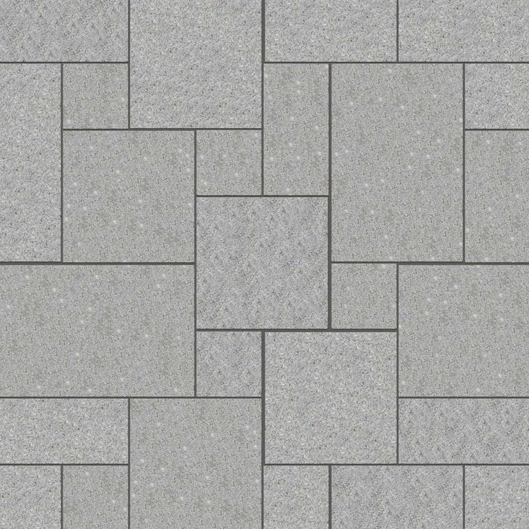  SDT1479 SDM429 M1194 Superior Snow Granite - Flamed | Pattern DP086 Paving - Universal - Sawn Edge - Dimensional 12 Pieces 4 Sizes | 12x12”(4) 24x12”(2) 24x24”(4) 36x24”(2)