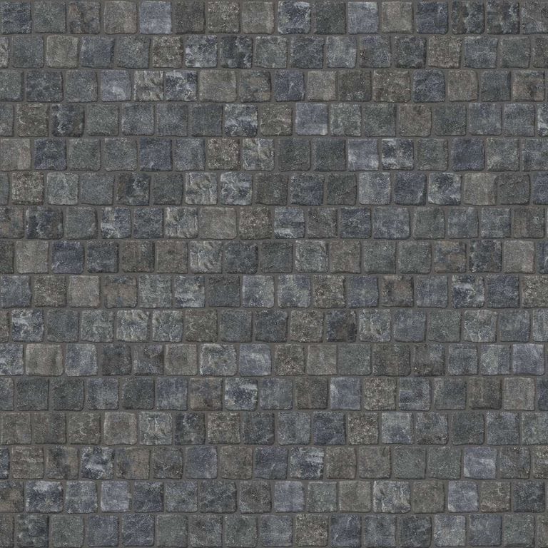 SDT1504 SDM480 P1227 Reclaimed Basalt Cobblestones - Weathered &amp; Worn | Pattern DP054 Paving - Reclaimed Cobblestone Running Bond Pattern - Cubes - Split Edge - Constant Sizes