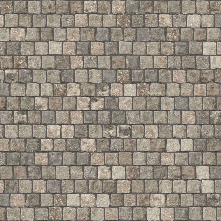 SDT1503 SDM481 P494 Reclaimed European Sandstone Cobblestones - Weathered &amp; Worn | Pattern DP054 Paving - Reclaimed Cobblestone Running Bond Pattern - Cubes - Split Edge - Constant Sizes