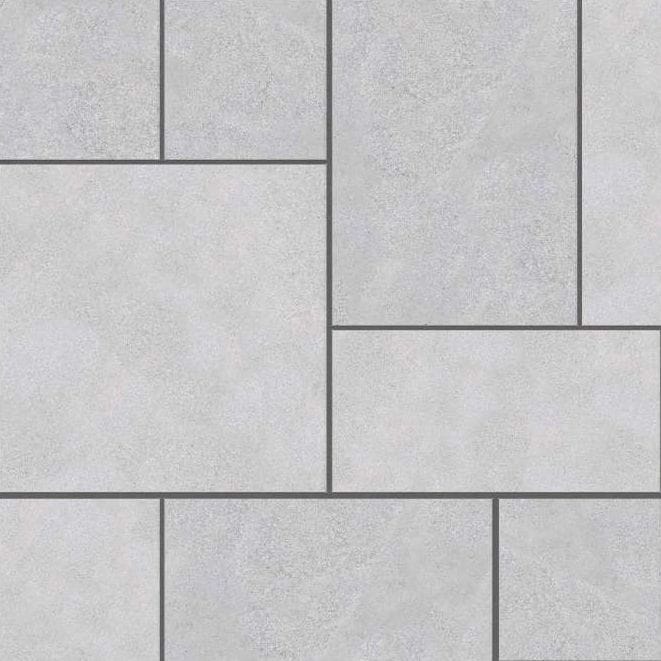  SDT1412 SDM392 M734 Bavarian Gray Limestone - Sand Blasted &amp; Tumbled | Pattern DP094 Paving - Universal - Sawn Edge - Dimensional 14 Pieces 4 Sizes | 24x24”(4) 48x24”(2) 48x36”(4) 48x48”(4)