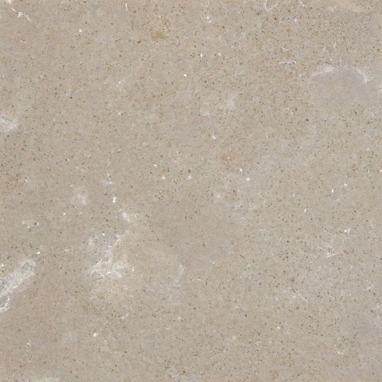 The surface finish shown is brushed. The dominant color shown is tan. The color mix creates a warm feeling. Solid and regular color patterns. Contains some mica.