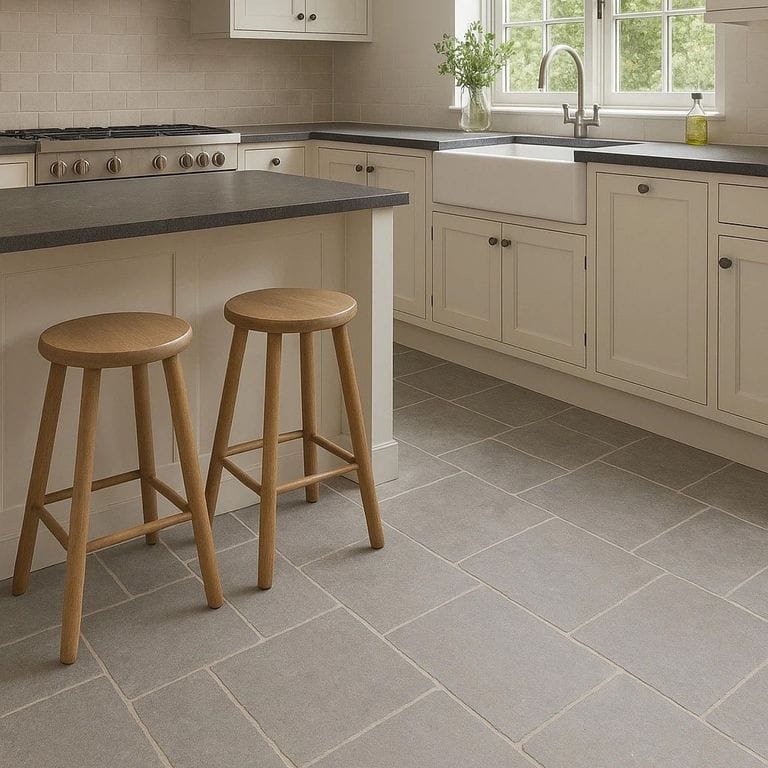 Application image for Northern Bay Limestone. The image shows this material being used in an interior floor application. The dominant color shown is gray. The color mix creates a cool feeling.