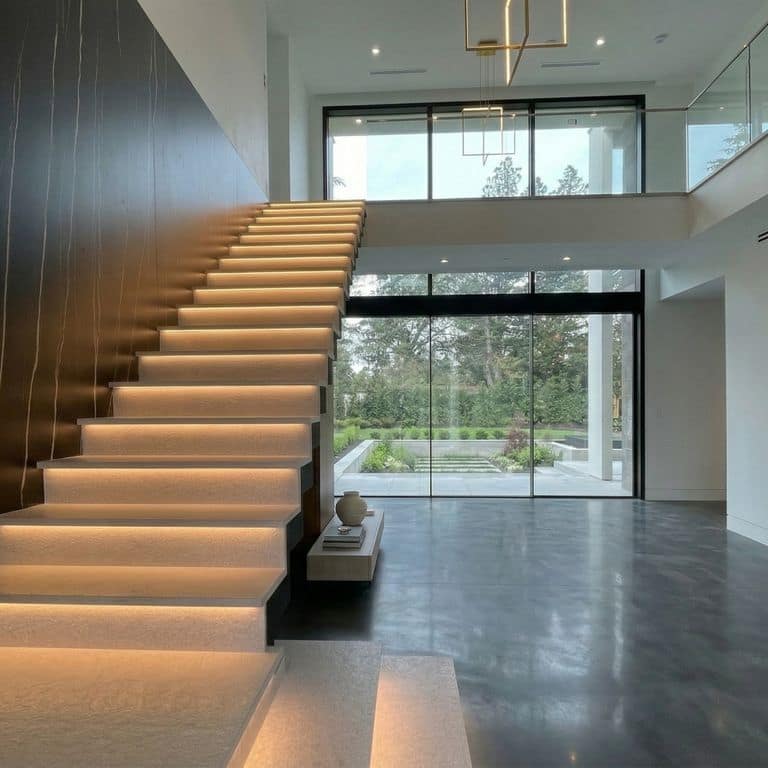 Application image for Moon Beige Limestone. The image shows this material being used for interior floor, landings and treads. The surface finish shown is . The dominant color shown is beige. The color mix creates a warm feeling.